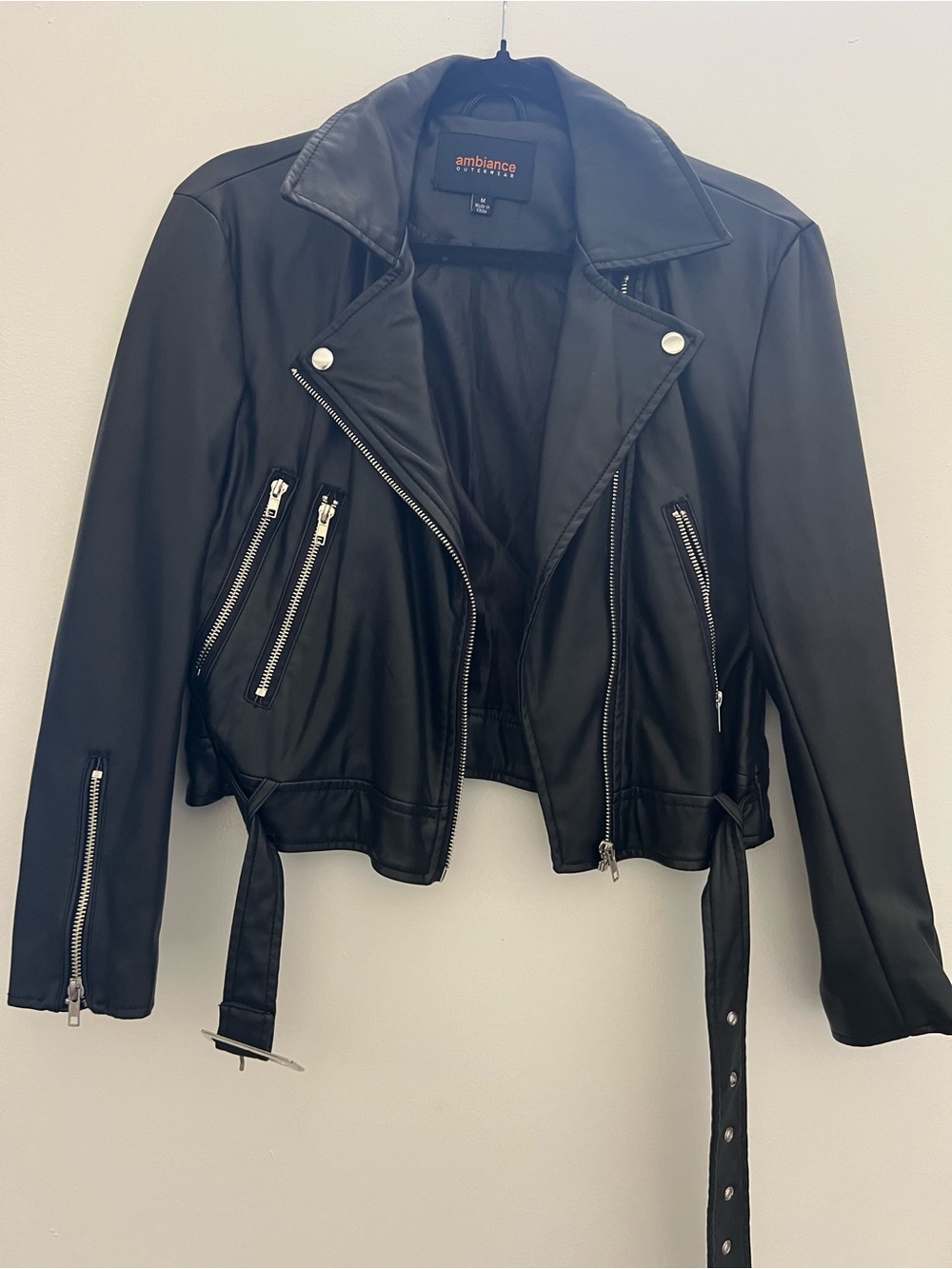 Ambiance Black Faux Leather Moto Biker Jacket Size M
